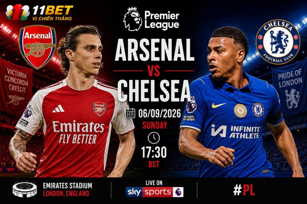 11BET Soi kèo bóng đá Arsenal vs Chelsea diễn ra vào lúc 22h30 ngày 06 tháng 09 năm 2026